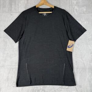 NWT Asics Mens Knit Space Dye T-shirt Size Medium Black Training Gym Athletic